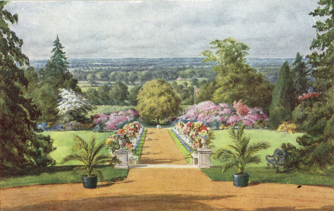 View from Caldecote Towers, Aldenham, Herts, from water colour by Charles Essenhigh Corke