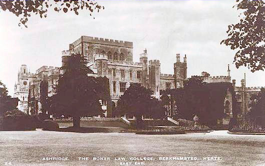 "Ashridge. The Bonar Law College, Berkhamsted, Herts. East End", A Raphael Tuck & Sons "Real Photograpg" Postcard. unused.