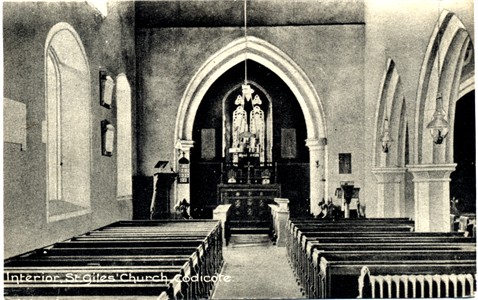 Title: Interior, St Giles' Church, Codicote - Publisher: ? - Date: Posted 1918