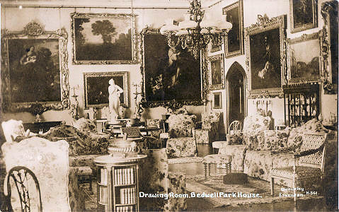 Drawing Room, Bedwell Park House, Essenden, post card by Dunkley