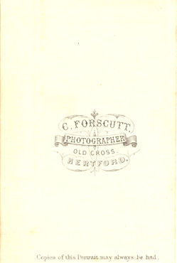 Reverse of CDV for C. Forscutt, Old Cross, Hertford