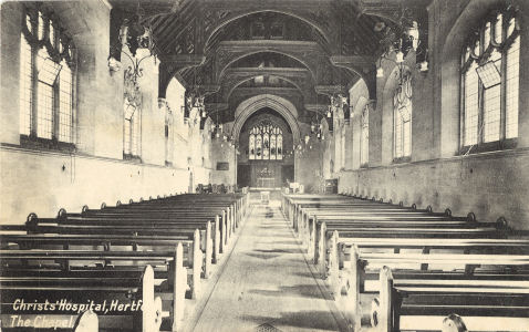 The Chapel, Christ's Hospital, Hertford: post card by P A Buchanan