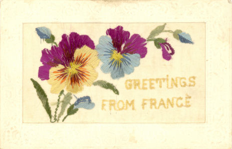 WW1 silk post card with panseys