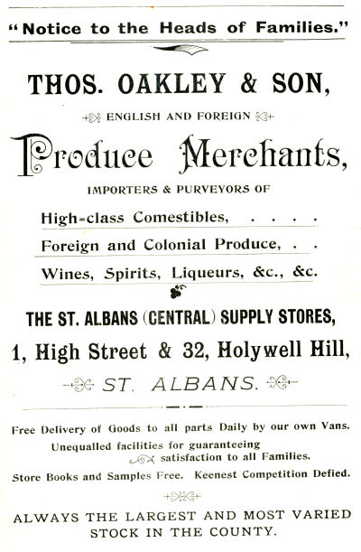 Thomas Oakley, Provision Merchant, Holywell Hill, St Albans, Herts