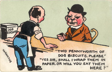 Karaktus Post Card No 26, Crown Publishing Co., St Albans, Herts, 1909 - Dog biscuits