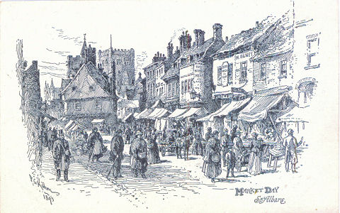 Market Day, St Albans, by F G Kitton, circa 1900