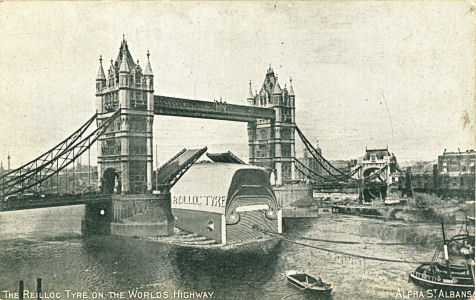 Tower Bridge, London, with advert fot Reilloc car Tyres, bt Aplha of St Albans.