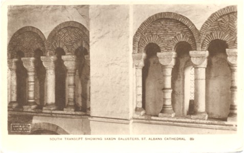 Title: South Trancept showing Saxon Balusters, St Albans Cathedral - Publisher: [Lilywhite?] No 89