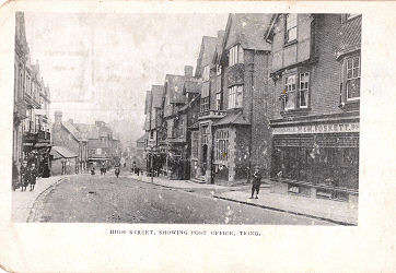 Post Card of High Street, Tring, Herts, with Post Office, c 1900