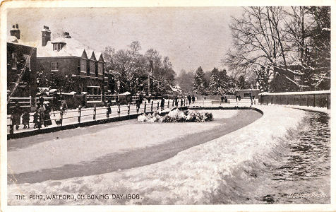 The Pond, Watford High Street, Sbow, Boxing Day 1906 - by Downer
