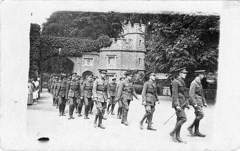 The Isle of Wight troops marching under the gates of Cassiobury Estate, Summer 1915.