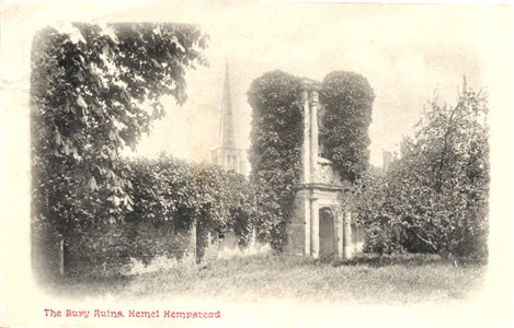 Title: The Bury Ruins, Hemel Hempstead - Publisher: ? - Date: posted 1903