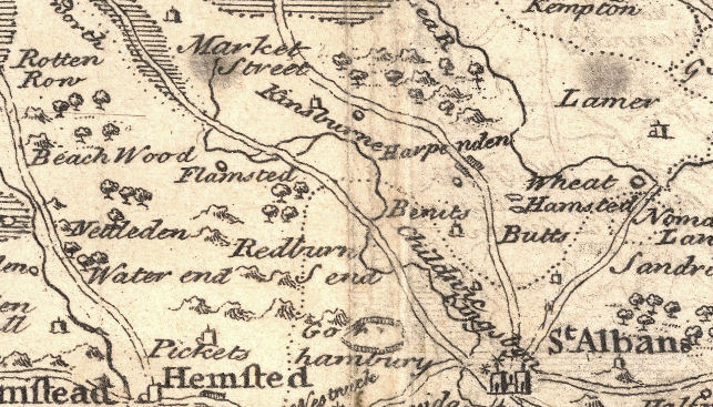 1746 Map showing Redbourn