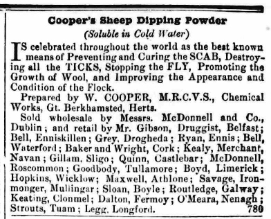 Cooper's Sheep Dipping Powder - Advert for sales in Ireland